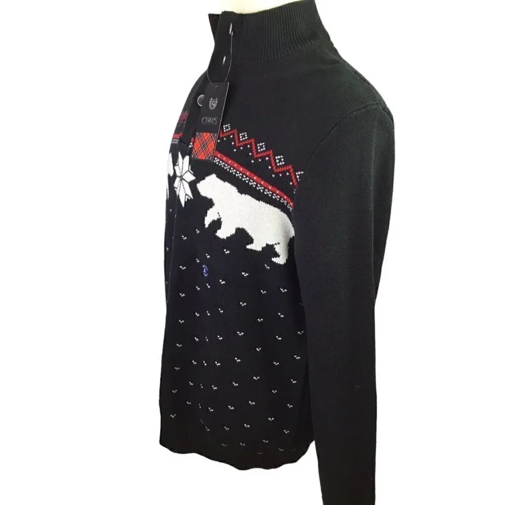 Chaps NWT Polar Bear Pullover Black Size L Fair Isle Snowflake Winter Christmas